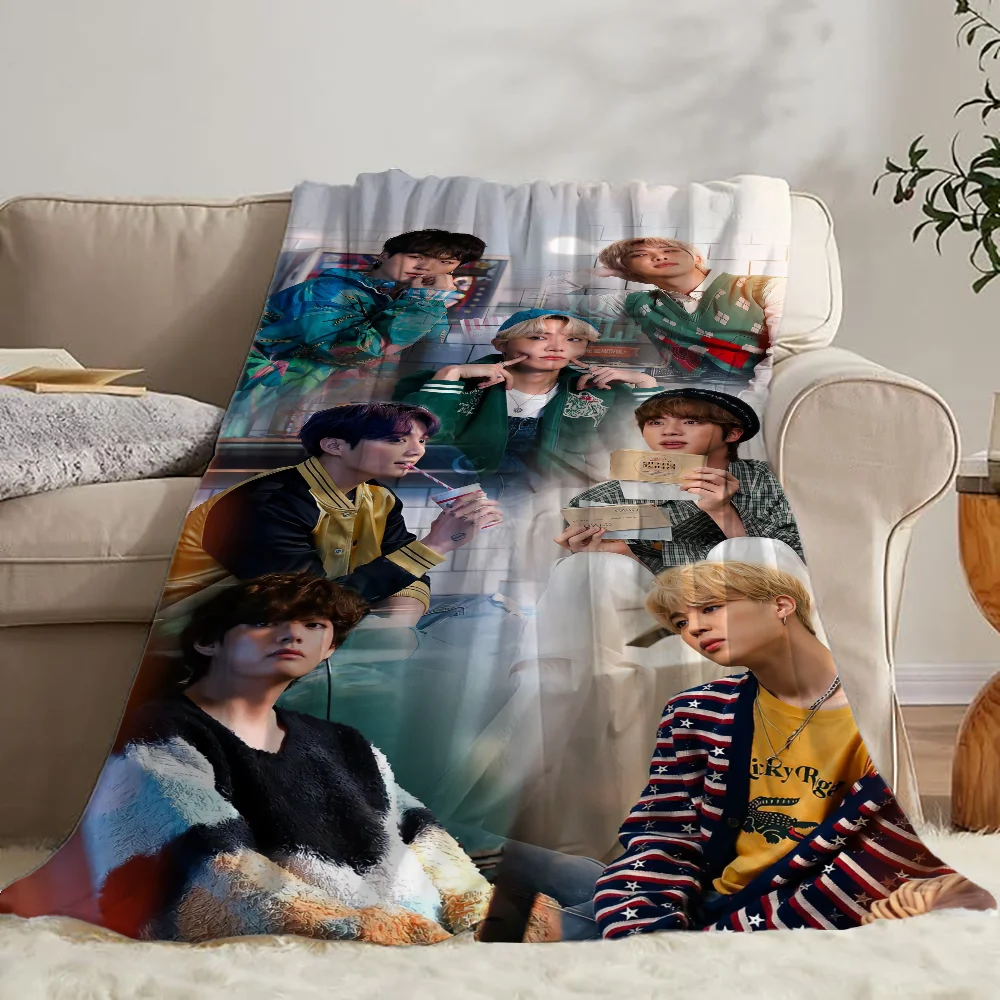 Picnic Blanket King Size BTS Thin Wadding Blanket for Sofas Warm Blankets for Cold Fluffy Soft Blankets Sofa Decoration Cobija 3