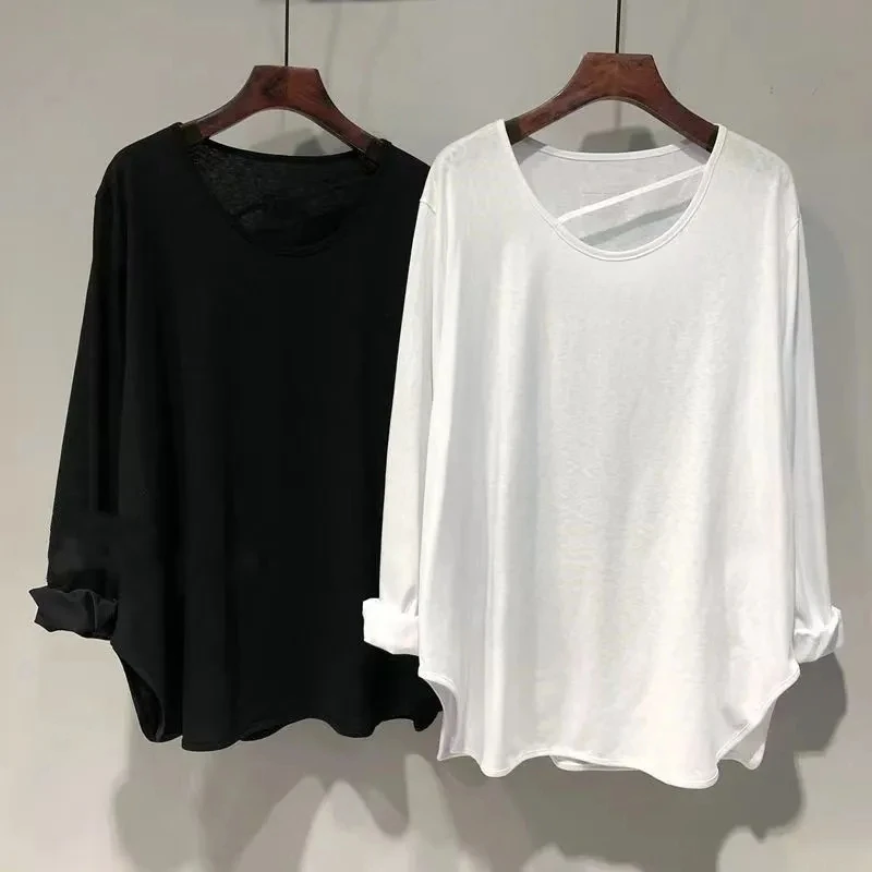 

Plus Size 6XL 150KG Autumn T shirt Women O Neck Long Sleeve Solid Tee Shirt Oversize T Shirt Women Casual Large Women tshirt