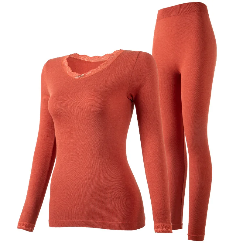 Autumn clothes autumn pants, hot cotton bow, lace, round neck, thin thermal underwear set, wearing a versatile undershirt