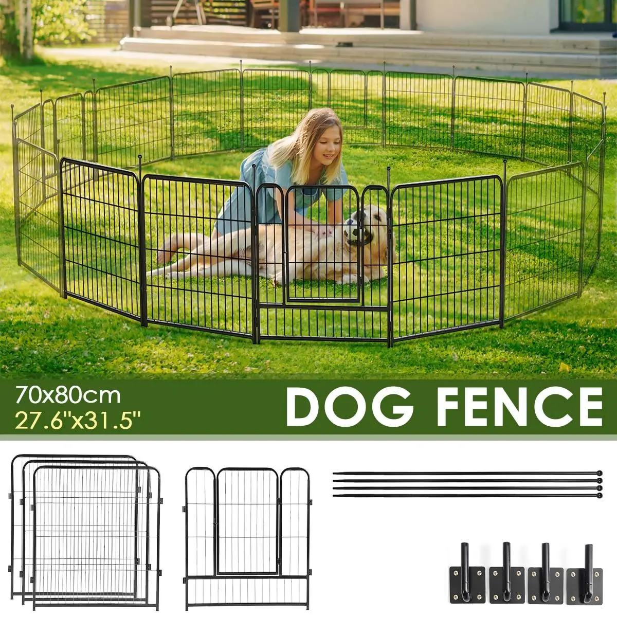 

Dog Fence 4 Panels 32" H Pet Playpen Metal Outdoor Camping Foldable Wall Hanging