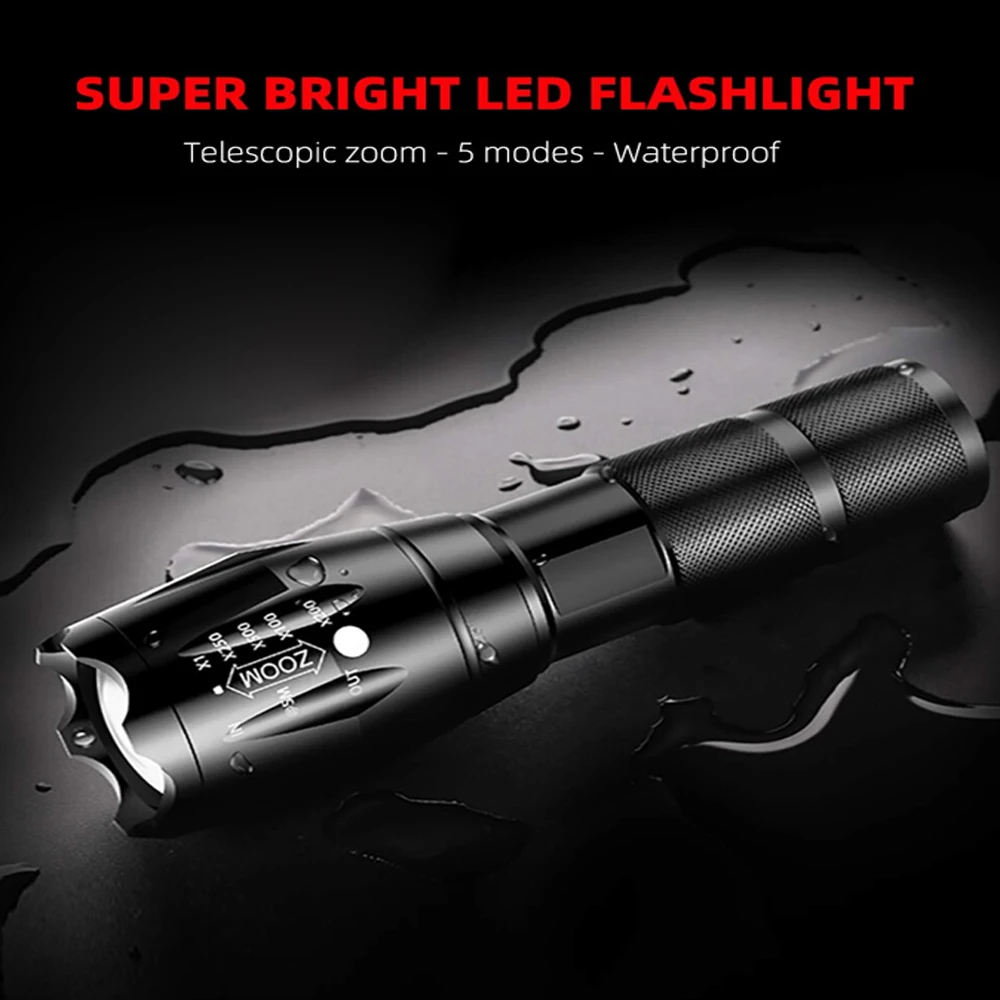 High Power handheld Led Flashlights Portable Outdoor Camping 5 Lighting Modes Aluminum Alloy Zoomable Light Waterproof Torch