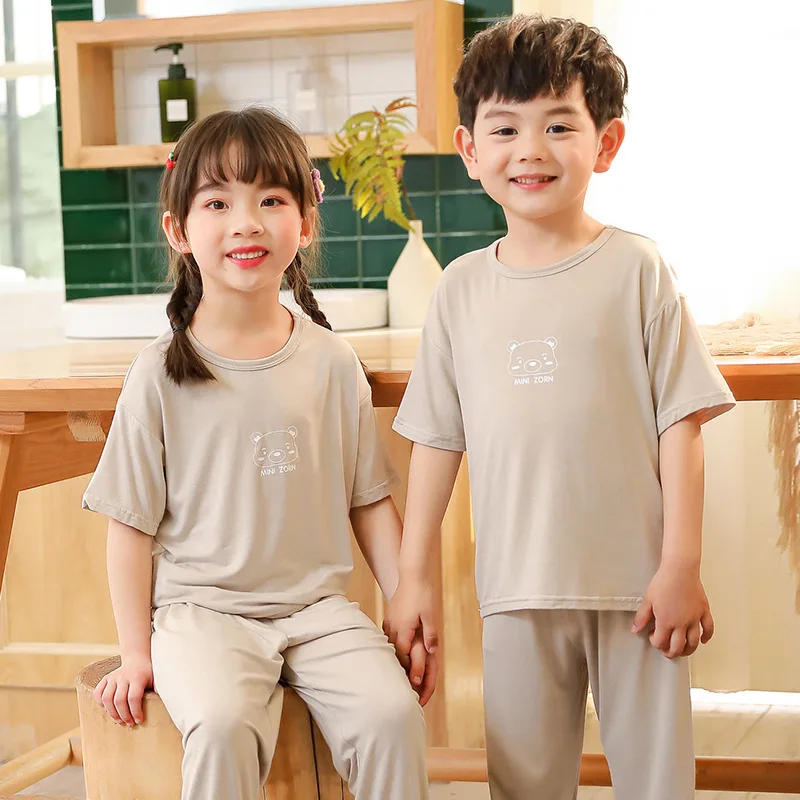 New Children's Short Sleeve Suit Modal Summer Air Conditioning Baby Clothing Set