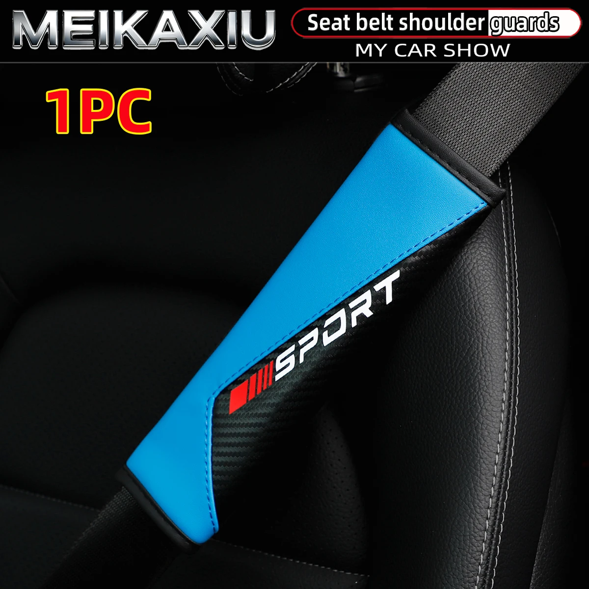 Carbon Fiber PU Leather Car Shoulder Guard Kit with Red Lettering - Sport Safety Belt Accessory