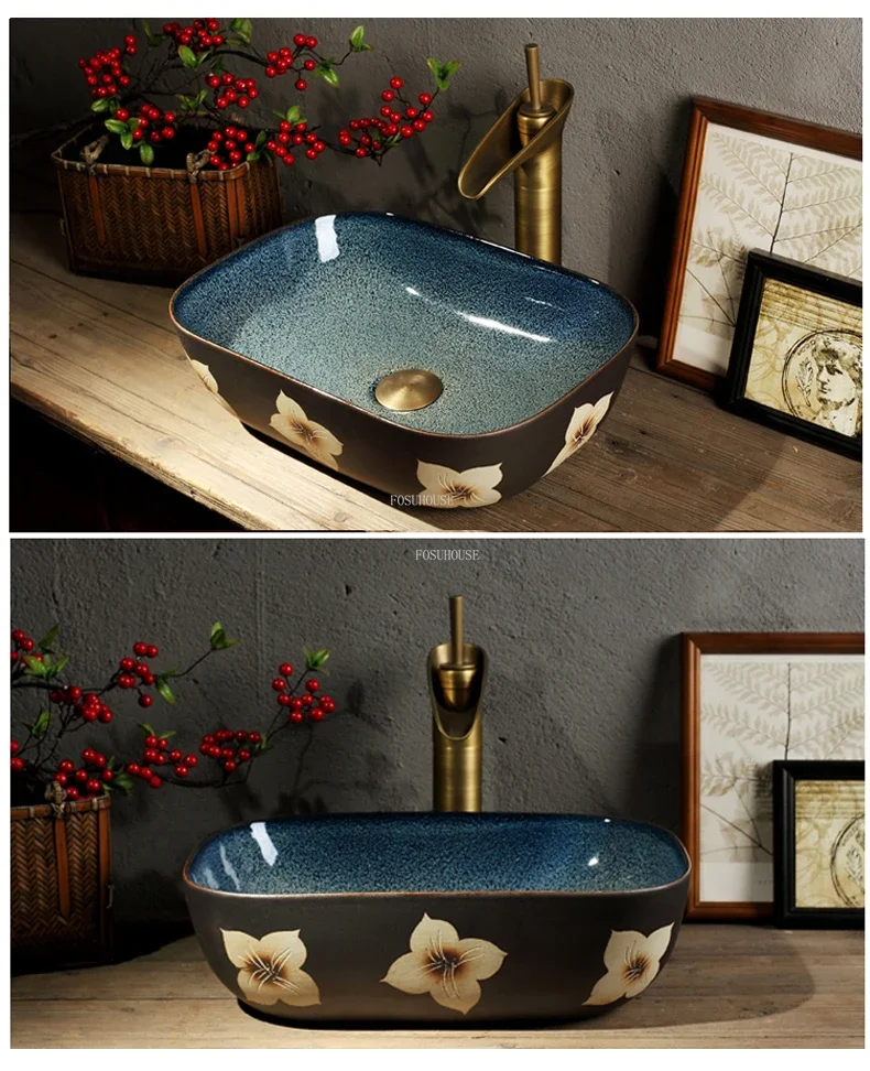 Ceramic Bathroom Sinks Oval Countertop Basin Home Bathroom Amenities Washbasin Small Art Single Basin Bathroom Washbasin N