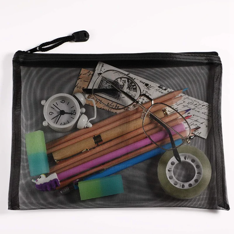 12 Pieces Mesh Bags Black Mesh Zipper Pouch Makeup Bags Cosmetic Travel Organizer Bags Pencil Case 5