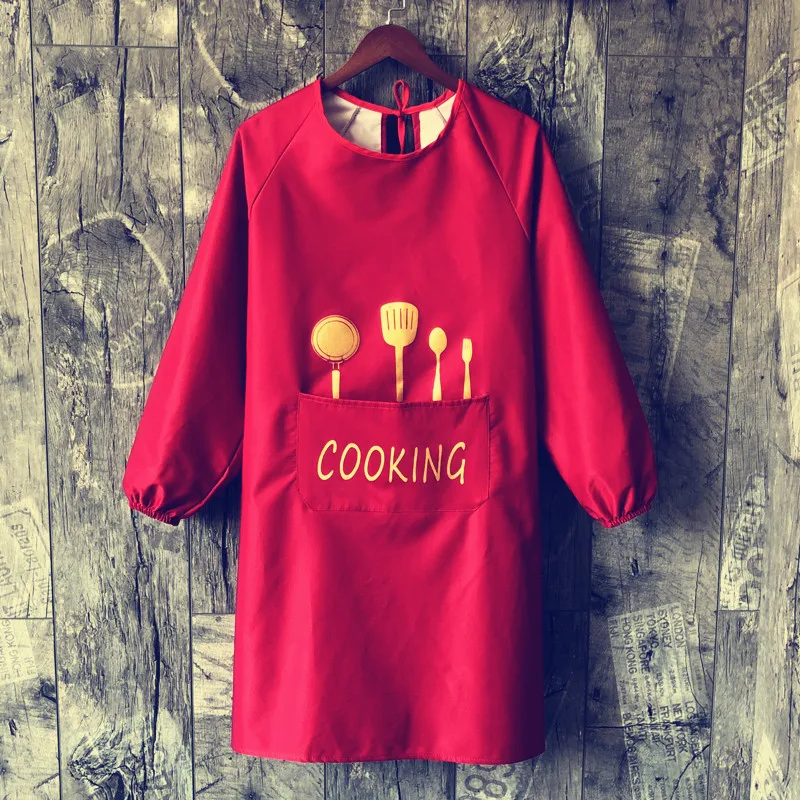 Kitchen Apron Long-sleeved Waterproof and Oil-proof Korean Fashion Blouse for Adults