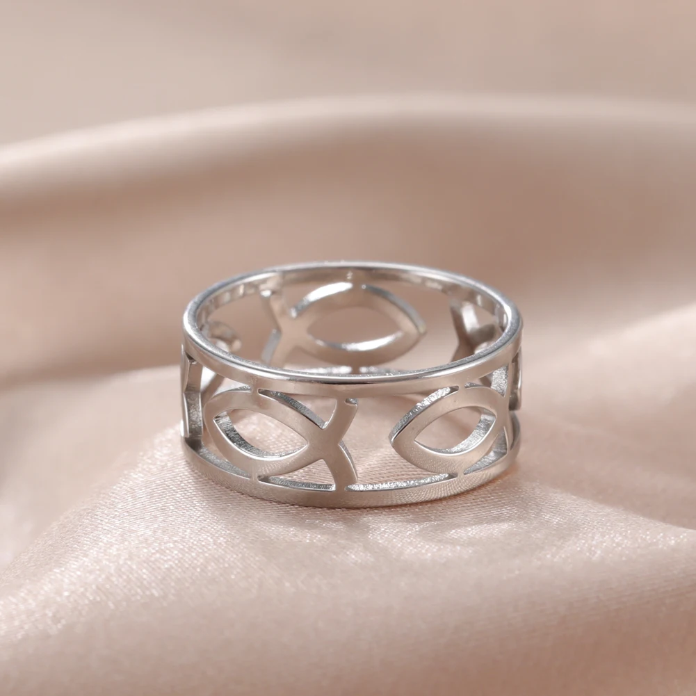 Ichthys Jesus Fisch Christian Symbol Edelstahl Kreuz Ring Versprechen der Ewigkeit Katholisches Amulett Paar Ringe christliche Ringe Jesus Ring Heilige Kreuzringe christlicher Schmuck Christliche Fische – Detail 21