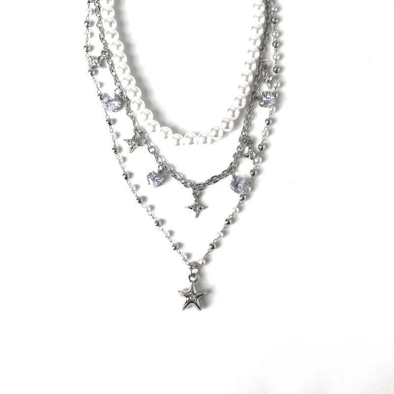 Luxury Multi-layered Zircon Layer Necklace for Women Temperament Shiny Star Clavicle Chain Simple Jewelry