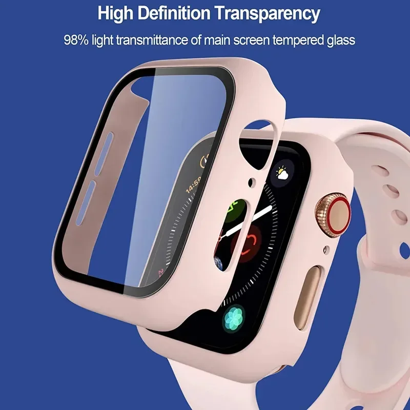 Premium Silicone Apple Watch Band with Glass Case and Strap - Compatible with All Series