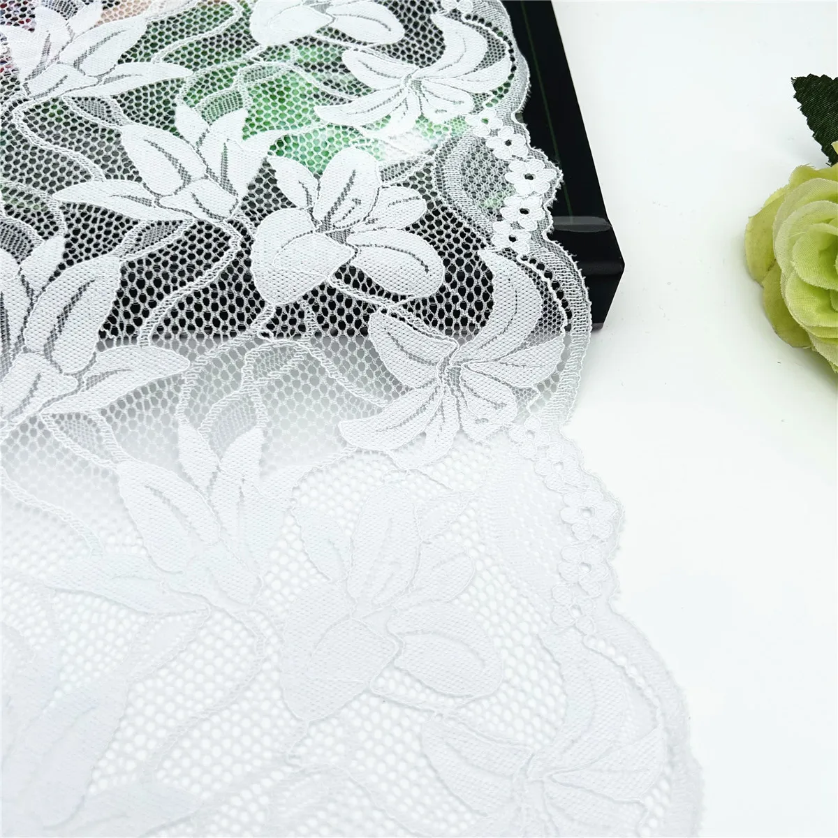 3y/lot Width 24cm 9 1/2 inch White Elastic Stretch Lace For Clothing Accessories Dress Sewing Applique Costume Lace Dress Fabric 3