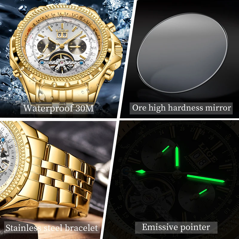 Relogio Masculino LIGE Mens Watches Top Brand Luxury Automatic Mechanical Watch Men Full Steel Business Waterproof Sport Watches