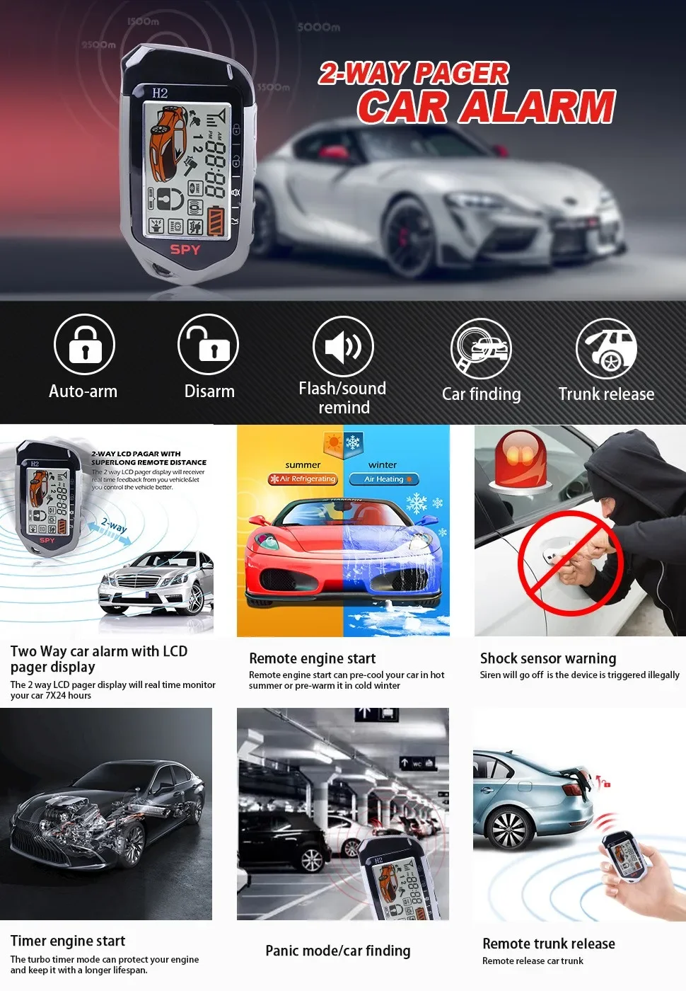 One Button Start Stop 2 way Car Alarm Kit with Smart Phone Remote Control Igniti