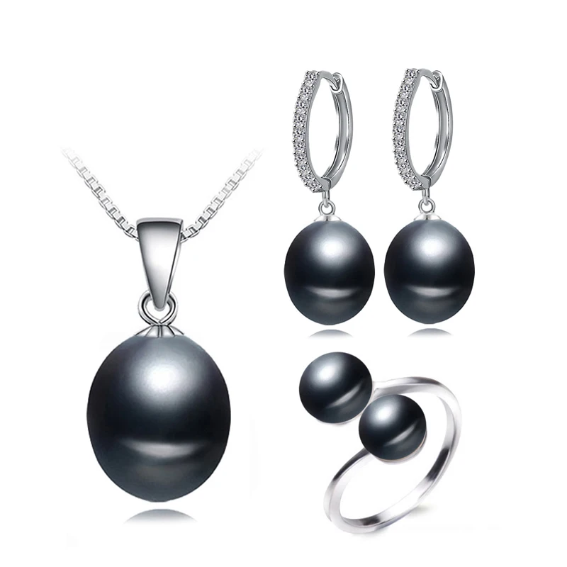 Real wedding black freshwater pearl jewelry set women,natural pearl sets 925 silver necklace earring anniversary gift 10 sets adjustable number letter metal base price display counter stand label numbers combined jewelry digital price cube tag