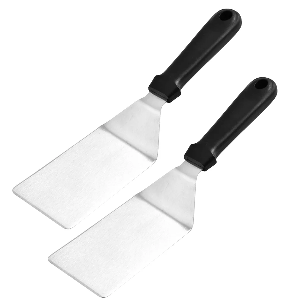 

2pcs Plastic Handle Spatulas Stainless Steel Griddle Scraper Scraper Steak Turner Kitchen Pizza Server