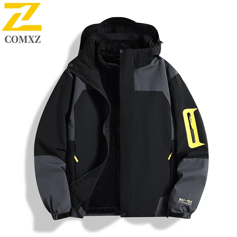 COMXZ 3 in 1 Outerwear Windproof Warm Removable Hood Outdoor Gym Jogger Coat 2025 Running High Quality Men's Windbreaker Jacket