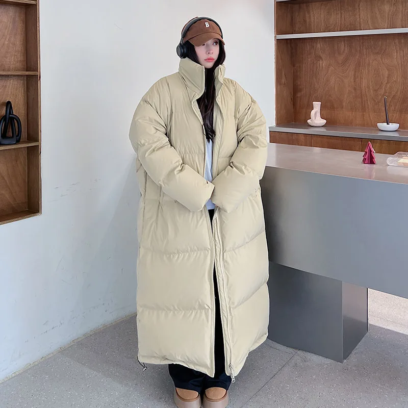 Women Long Down Jacket Oversize Stand Collar Fashion Loose