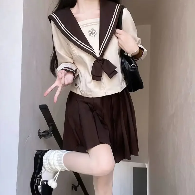 Japanese and Korean Genuine JK Uniform Sailor Suit 3XL Long Sleeves and Short Sleeves Cute Style COS Uniform Women Student Girl