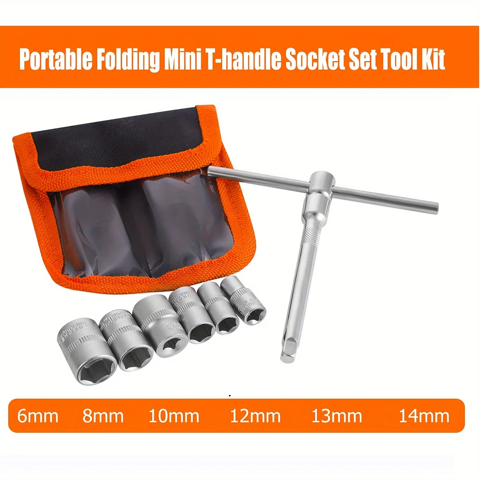 Folding Mini T-Handle Potable Socket Set, 1/4" Drive Tool Kit For Motorcycle ATV UTV