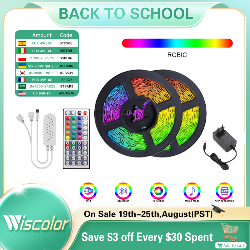 DC 12V LED Strip Light RGB 5050 Music Sync Color Changing Sensitive App Control Flexible Gaming Desk Lighting TV Backlight