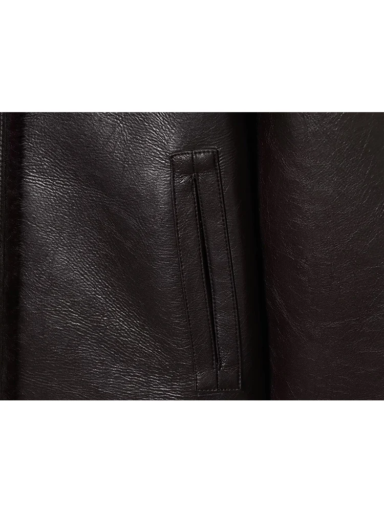 Winter Women New Double-sided Fleece Leather Jacket Fashion Reversible Lapel Single Breasted  Short Coat Retro Pocket Outwear