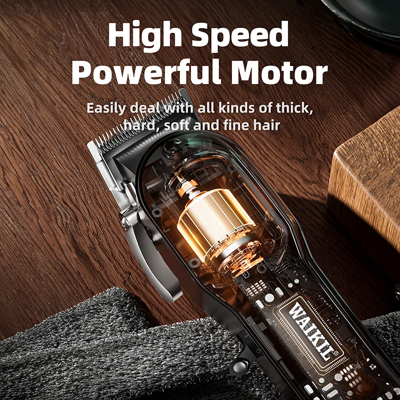 WAIKIL Professional Men's Electric Hair Clipper Multi functional Oil Head Electric Push Clipper USB Charging Digital Trimmer 5