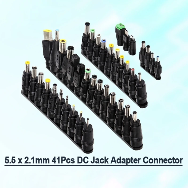 AC DC 잭 플러그 전원 어댑터 커넥터 키트, 노트북 전원 공급 장치 플러그 잭 세트, 범용 5.5mm * 2.1mm, 2.5mm, 41 개