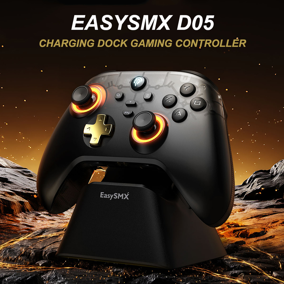 EasySMX D05 Wireless Gamepad Controller Compatible with PC/NS/TV/Phone with Charging Dock RGB Hall Effect Joysticks Triggers