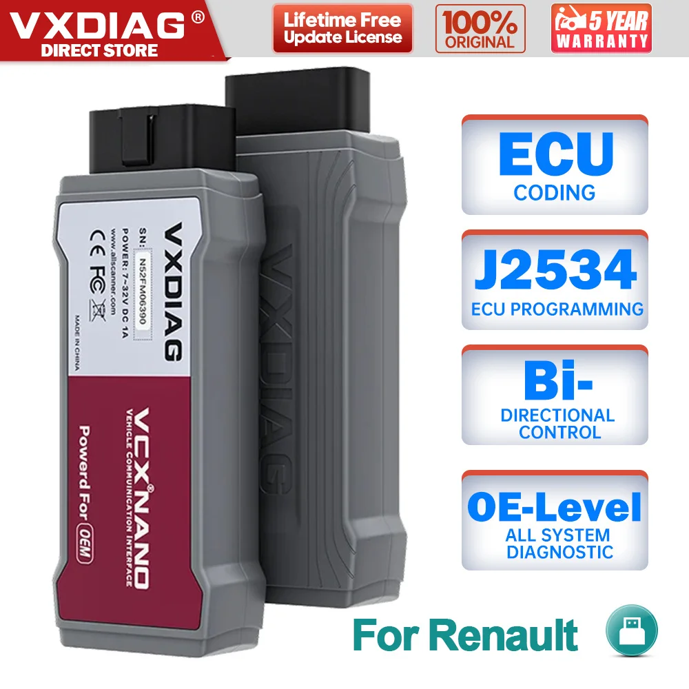 VXDIAG VCX NANO NX200 For Renault ECU Coding Programming J2534 Protocol Can Clip OBD2 Code Reader All System Diagnostic Tools