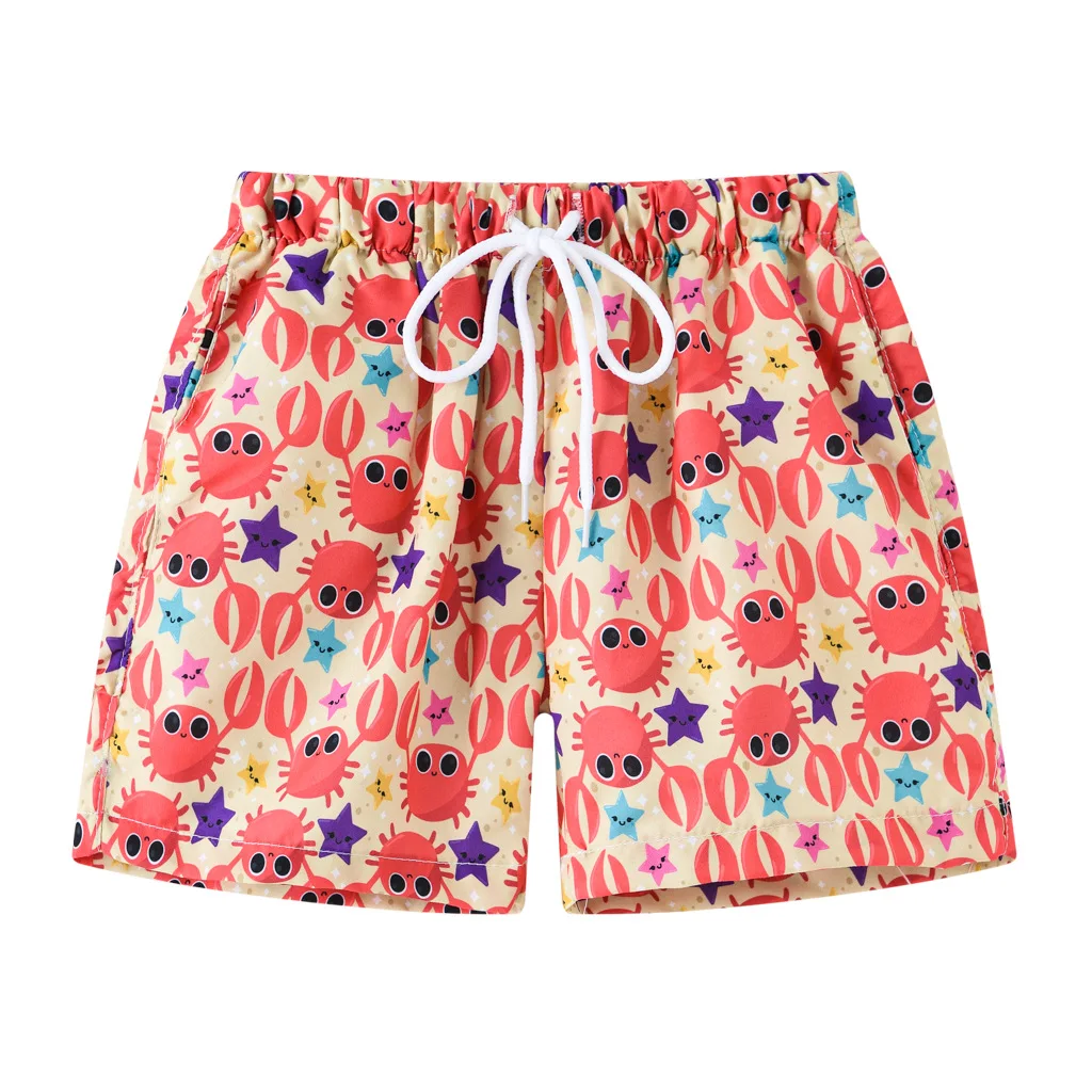 OVTRB Kids Boy Swim Shorts Pull-on Summer Graphic Shorts Little Boys Beach Short Pants Drawstring Knee Length Bathing