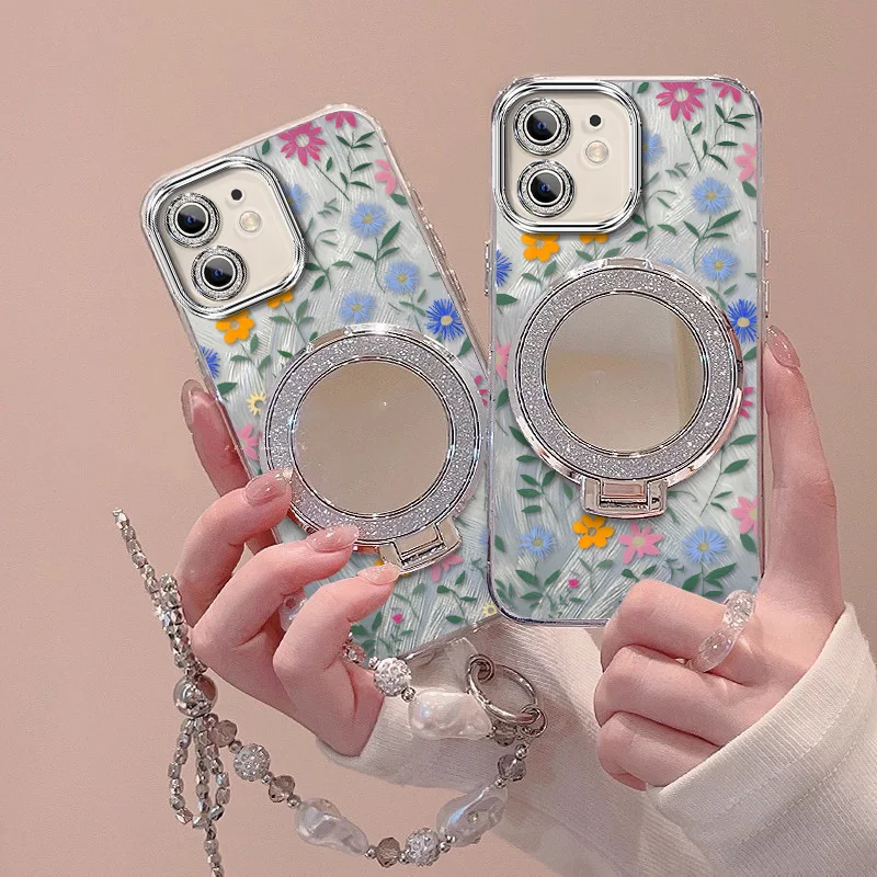 Cute Flower Phone Case Bundle with Lanyard and Stand
