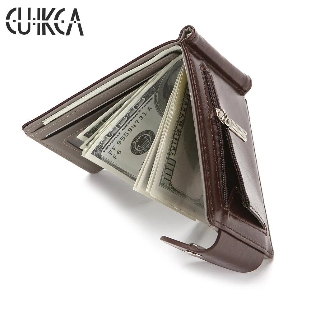 

CUIKCA Slim Leather Wallet Coin Bag Money Clip Card Cases Zipper Women Men Pull Type ID Credit Holders Hasp