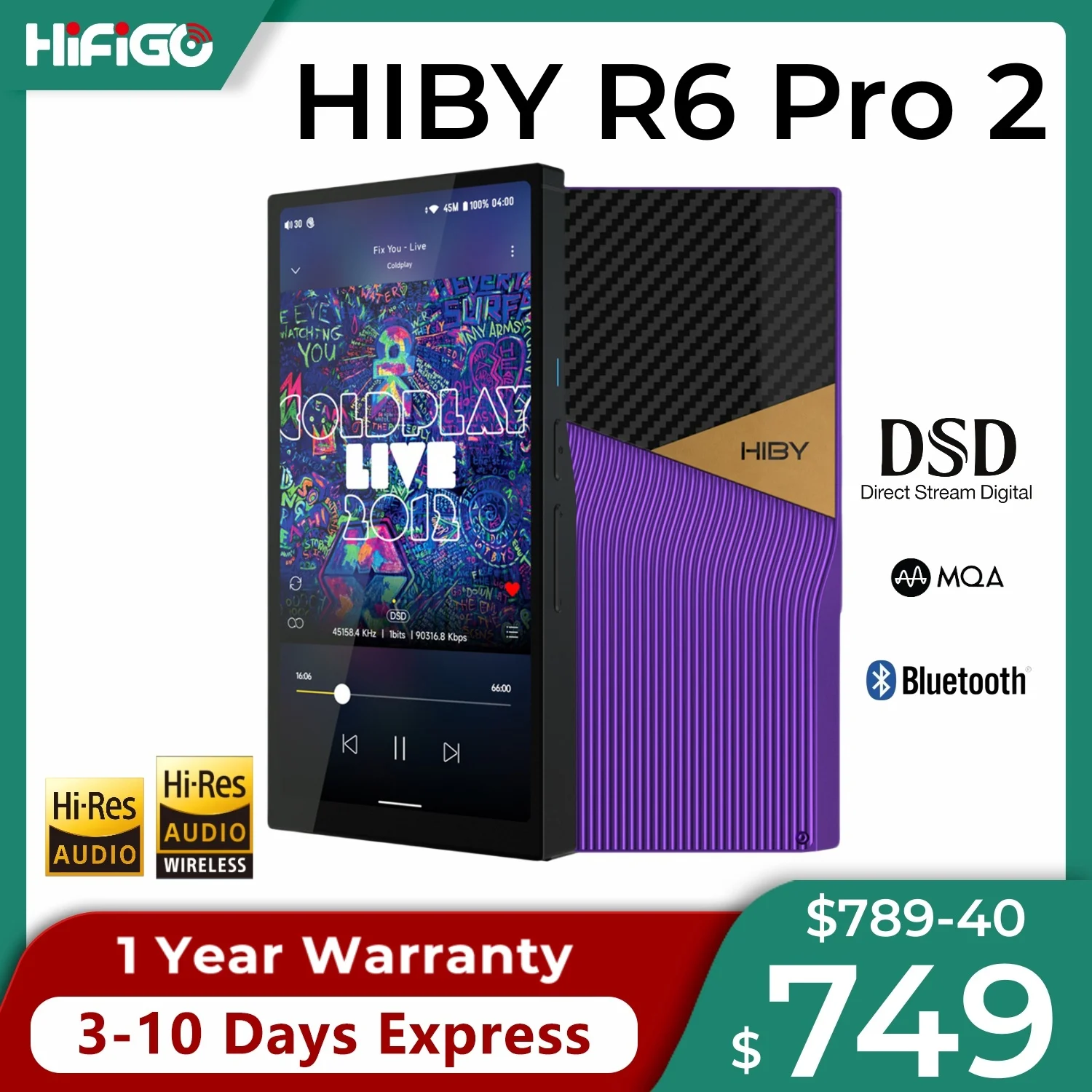 

HiBy R6 Pro II / R6 Pro2 1080P HD MP3 Music Player Lossless HiFi WIFI Bluetooth Streaming Media Walkman USB DAC 16x MQA DSD1024