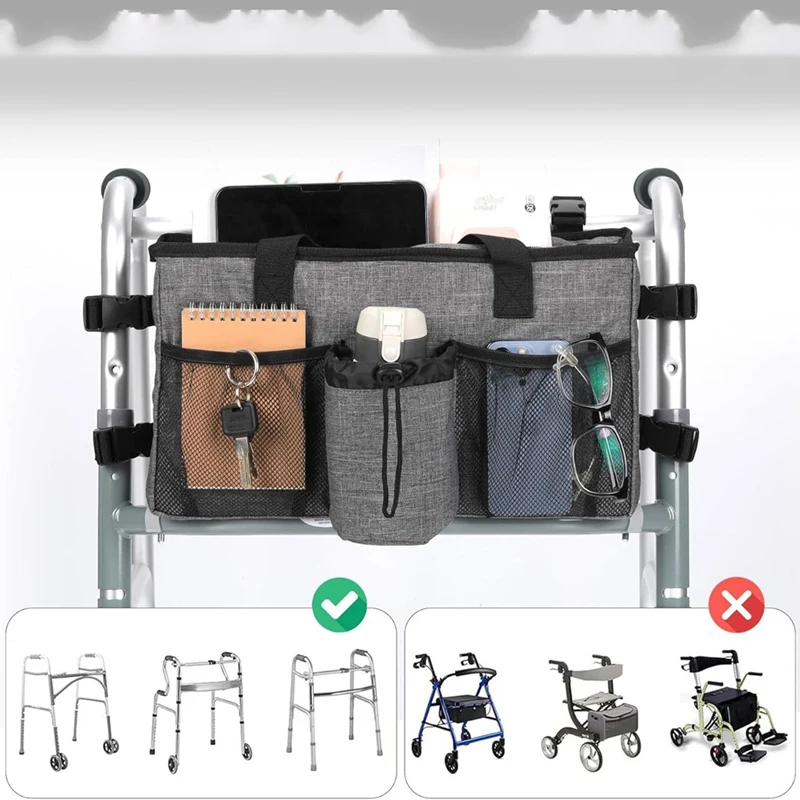 ABDW-Foldable Walker Accessories With Cup Holder & Organizer Pouch