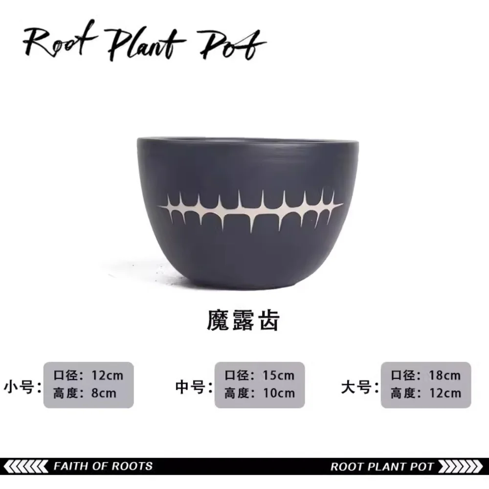 

Trendy plant flower pot with roots, Japanese style wood planting bowl, cactus, black gold, agave, Kimura handmade