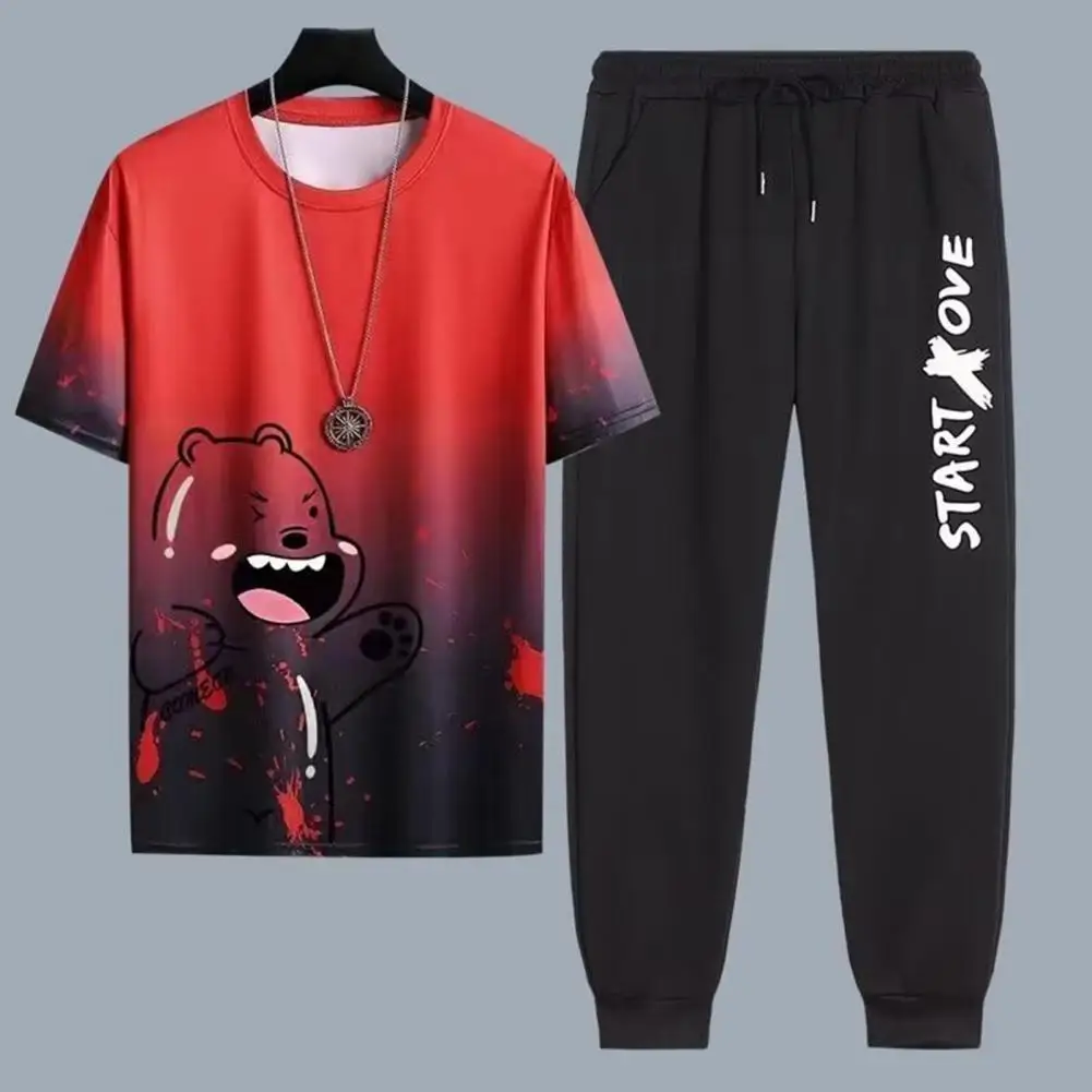 

Men Casual Sports Suit Men Sportswear Men's Summer Cartoon Print T-shirt Drawstring Waist Shorts Set Casual Outfit with for Hot