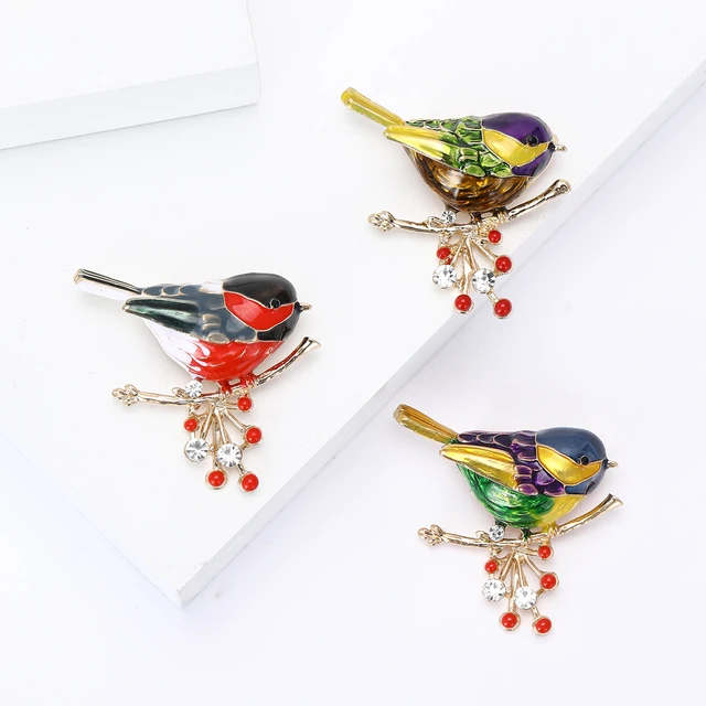 Enamel Russian Red Bird Brooches for Women Unisex Rhinestone Birds Pins Office Party Friend Gifts Accessories 3