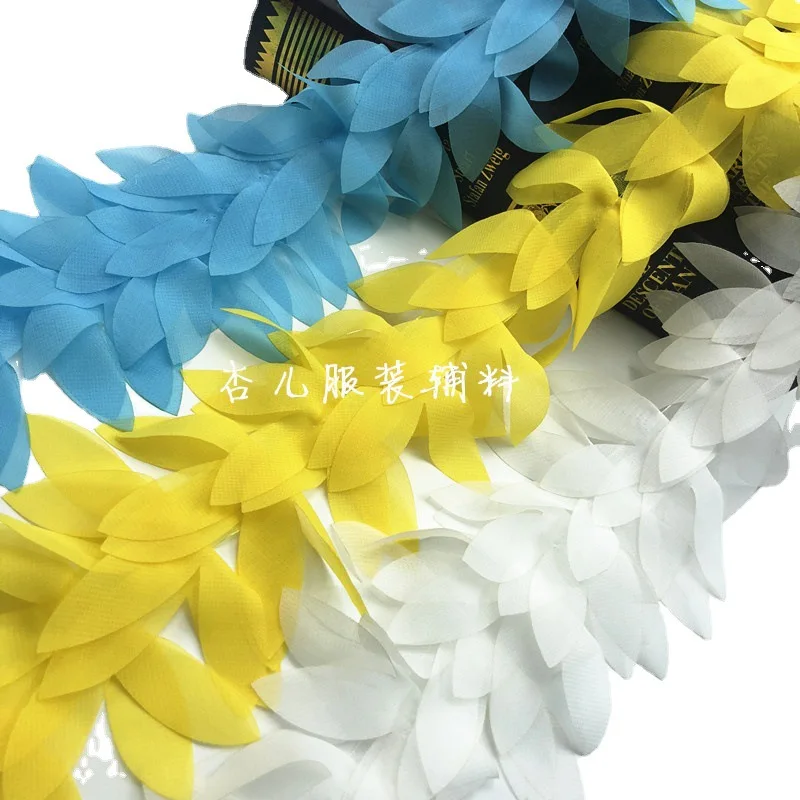 5 Yds 3D Chiffon Flower Lace Appliqued Handwork Sewing Trims For Dress Decoration 8-10cm