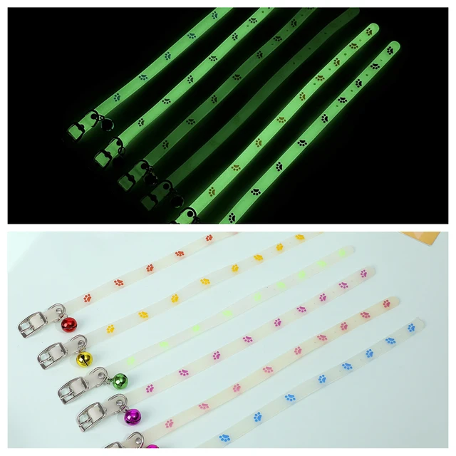 Cat Collar Glow in the Dark Footprint Cute Charms Adjustable Luminous Pet Collar for Kitten Chihuahua Night Walking Camping 3
