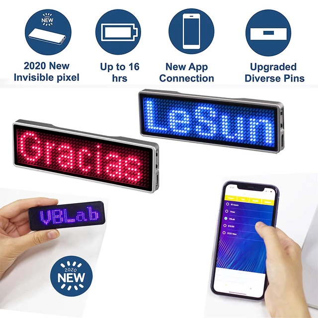 LED Bluetooth Smart Name Tag Programmable APP Control USB LED Badge  Scrolling Mini Rechargeable LED Digital Sign Business Badge - AliExpress