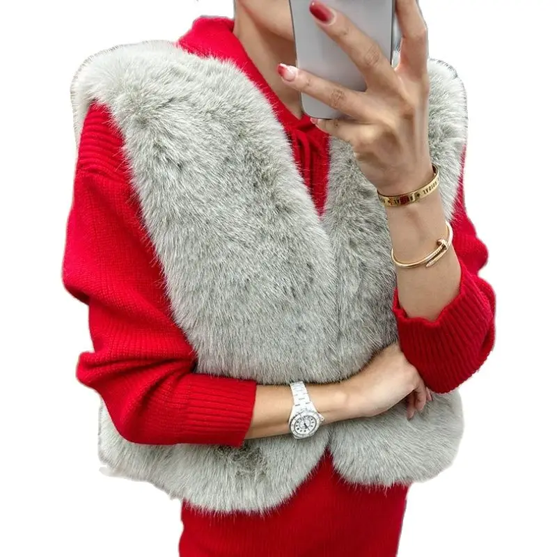 

Korean Fashion Girls Faux Fur Vest New Winter Spring Design Sleeveless Warm Faux Fur Coat for Lady Casaul Design