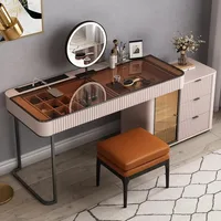 Makeup Vanity, Dressing Table Desk Super Storage, with LED Light Vanity Mirror with ash Full Solid Wood upholstered Vanity Stool 1