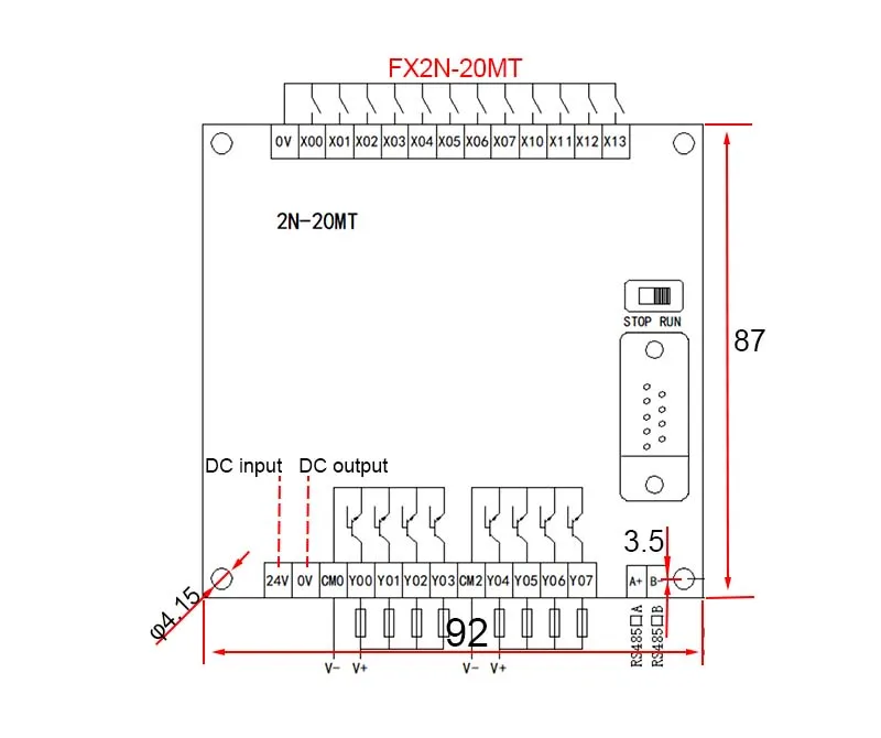 módulo programável do transistor do relé da do controlador lógico do plc com placa de controle industrial