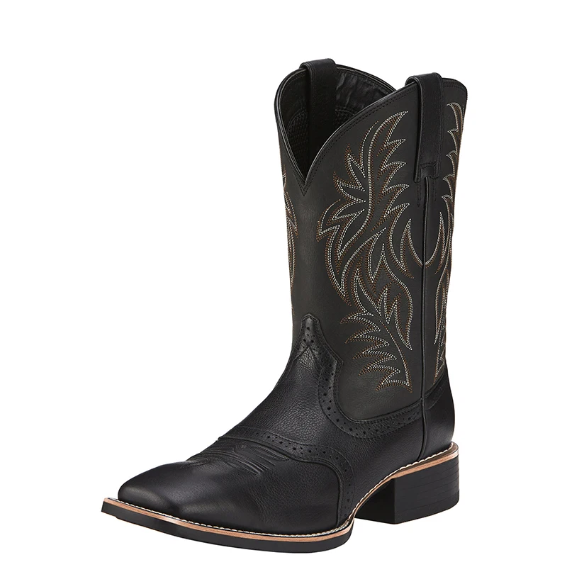

Men Boots High Barrel Embroidery Retro Western Denim Boots Carved Patchwork Square toe Men Footwear Big Size Shoes For Men