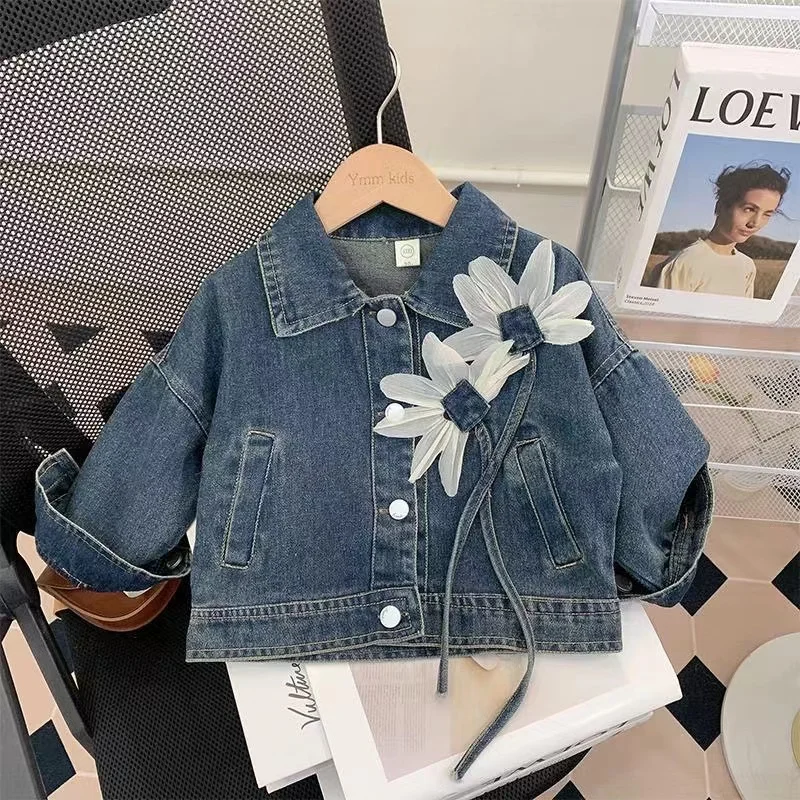 

Spring Autumn Girls Denim Coats Decoration Fashion Jacket For 2-7 Years Kids Outdoor Windbreaker Outwear Kids Jeans