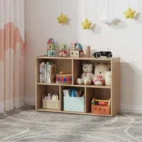 2-Tier Solid Wood Shelves Toy Organizers and Storage,5-Compartment Storage Cabinet with 4 Wheels,for Toddler Kids Room 1
