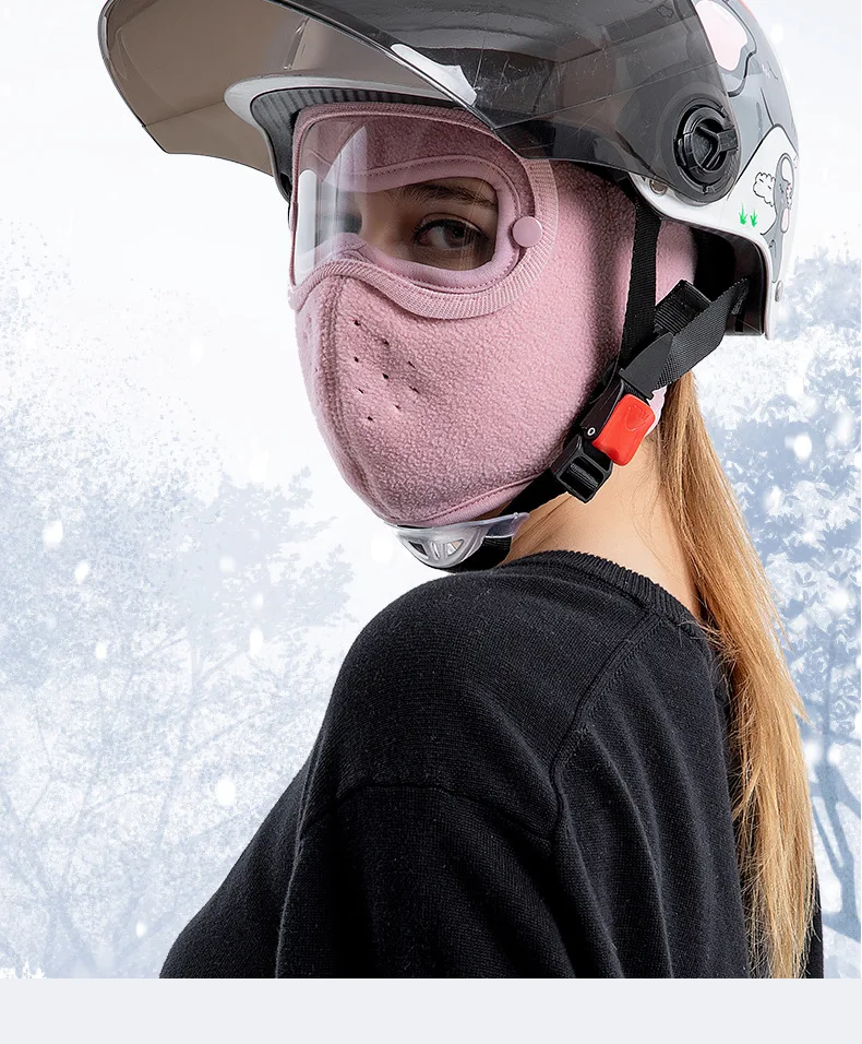 Winter-Fahrrad-Gesichtsmaske für Männer und Frauen, Antibeschlag-Linse, Fleece-Sturmhaube, warmer Helm, kompatibel mit winddichtem Ski-Gesichtsabdeckung, Motorrad – Detail 3