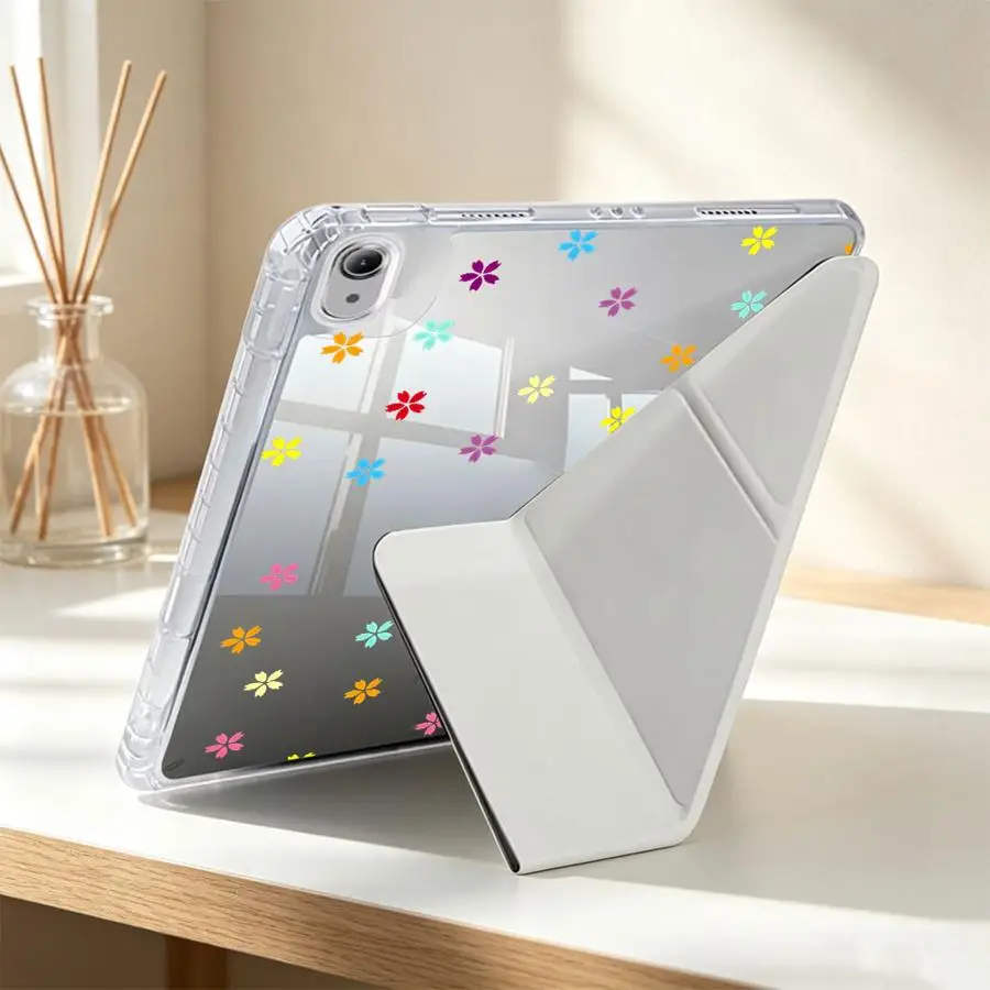 Rainbow Flower Tablet Case with Pen Slot - Vibrant Protective Cover