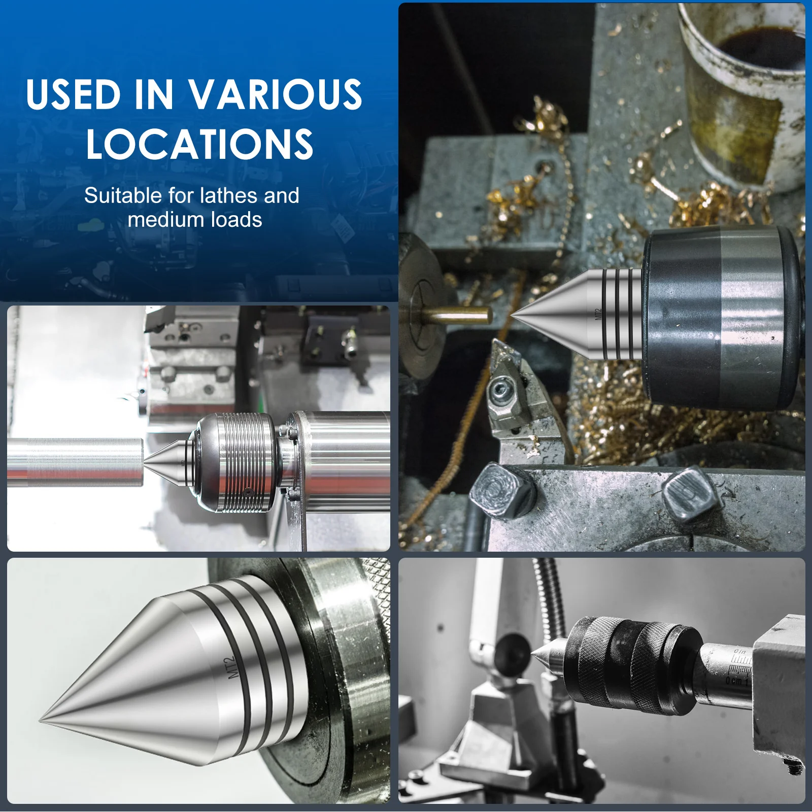 MT2 Precision Live Revolving Center Medium High Speed Bearing Lathe Tool Rotary Center Dustproof Tailstock for Lathe