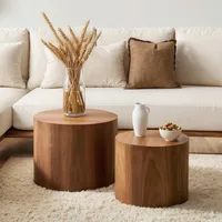 Nesting Coffee Table Set of 2, Modern Round Coffee Table with Non-Slip Feet, Walnut Wooden Circle Accent Tables for  Living Room 1
