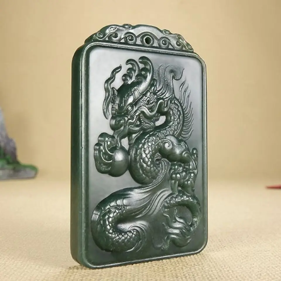 Natural Sapphire Carved Chinese Dragon Pendant Neck Decoration Crafts Quality Accessories Necklace Jewelry Gifts